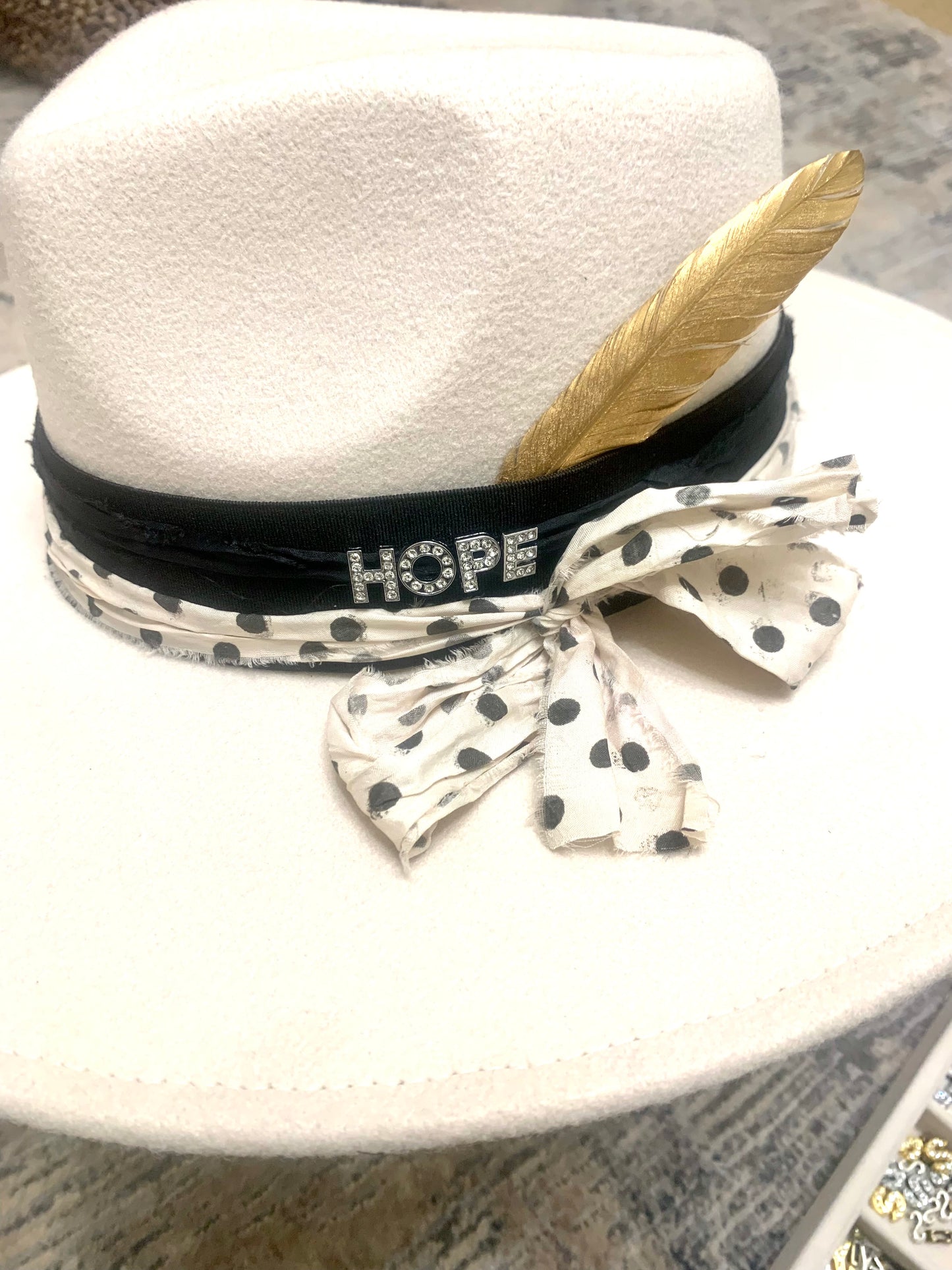 Hats for HOPE Winter White Rancher in Polka Dot