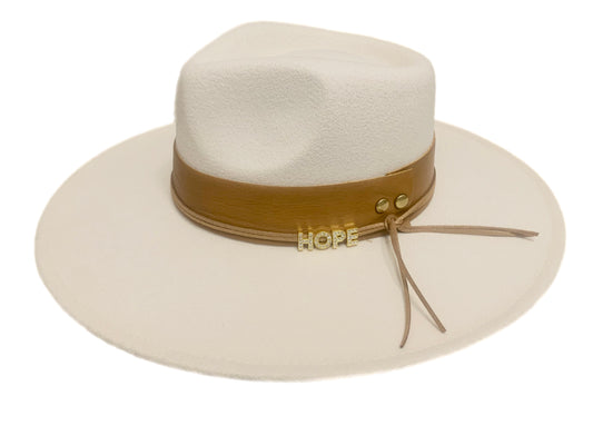 Hats for HOPE Winter White Rancher w/ Toffee Wide Leather Band